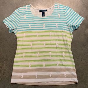 Karen Scott all over seahorse striped tee M